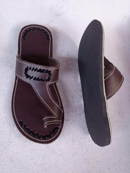 CUSTOMIZED Leather Men's Sandals/Genuine Leather Beaded Flip-Flops/Comfortable Summer Sandals for Men/African Shoes/Unique Gift for Him