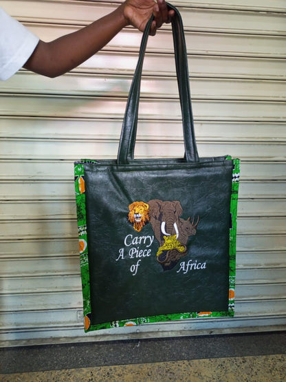 Carry a piece of Africa tote bag Leather Tote bag, handcrafted laptop bag,Black woman modern African tote bag,Stylish tote bag, mother's bag