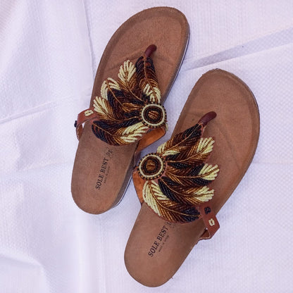Handmade African Beaded Sandals/Authentic Maasai-Style Leather Flip-Flops Women/Boho Beach Sandals/Comfortable Summer Sandal African Gifts