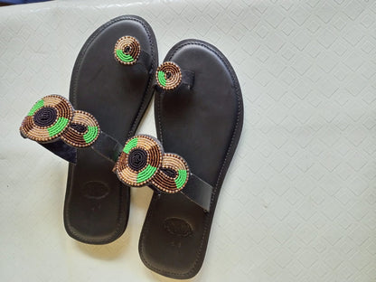 Handmade African Beaded Sandals/Authentic Maasai-Style Leather Flip-Flops Women/Boho Beach Sandals/Comfortable Summer Sandal African Gifts