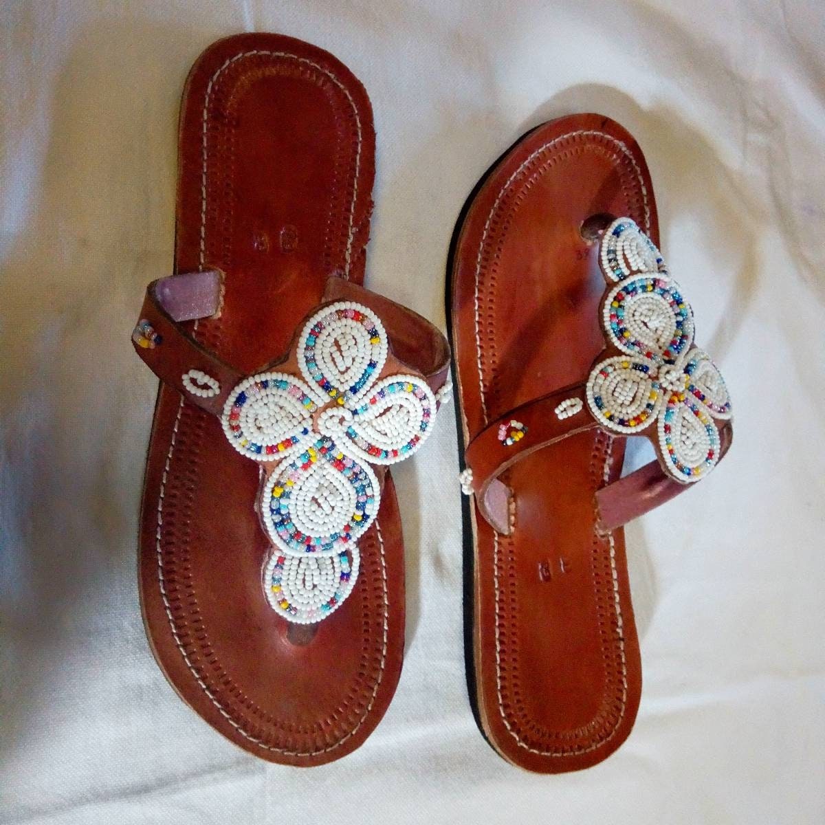 Handmade African Beaded Sandals/Authentic Maasai-Style Leather Flip-Flops Women/Boho Beach Sandals/Comfortable Summer Sandal African Gifts