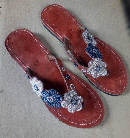 Handmade African Beaded Sandals/Authentic Maasai-Style Leather Flip-Flops Women/Boho Beach Sandals/Comfortable Summer Sandal African Gifts
