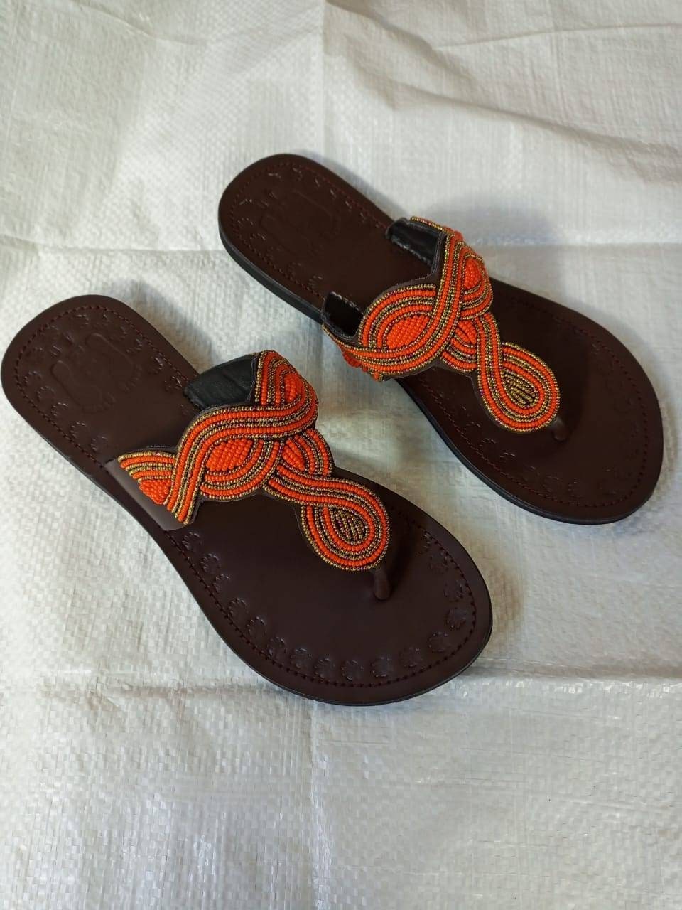 Handmade African Beaded Sandals/Authentic Maasai-Style Leather Flip-Flops Women/Boho Beach Sandals/Comfortable Summer Sandal African Gifts