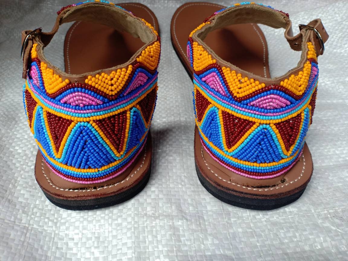 Handmade African Beaded Sandals/Authentic Maasai-Style Leather Flip-Flops Women/Boho Beach Sandals/Comfortable Summer Sandal African Gifts