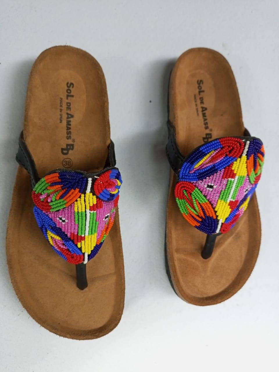 Handmade African Beaded Sandals/Authentic Maasai-Style Leather Flip-Flops Women/Boho Beach Sandals/Comfortable Summer Sandal African Gifts