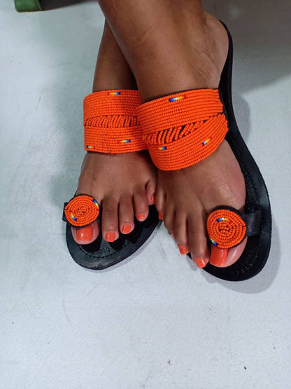 Handmade African Beaded Sandals/Authentic Maasai-Style Leather Flip-Flops Women/Boho Beach Sandals/Comfortable Summer Sandal African Gifts