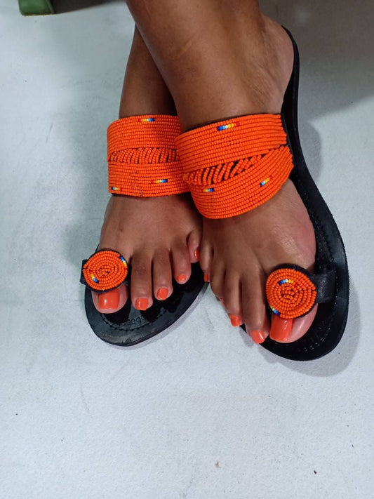 Handmade African Beaded Sandals/Authentic Maasai-Style Leather Flip-Flops Women/Boho Beach Sandals/Comfortable Summer Sandal African Gifts