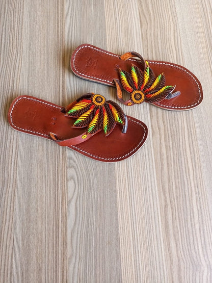 Handmade African Beaded Sandals/Authentic Maasai-Style Leather Flip-Flops Women/Boho Beach Sandals/Comfortable Summer Sandal African Gifts