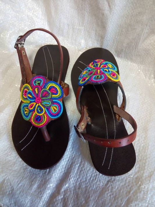Handmade African Beaded Sandals/Authentic Maasai-Style Leather Flip-Flops Women/Boho Beach Sandals/Comfortable Summer Sandal African Gifts