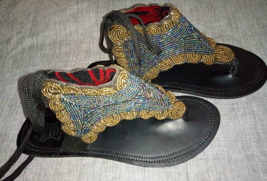 Handmade African Beaded Sandals/Authentic Maasai-Style Leather Flip-Flops Women/Boho Beach Sandals/Comfortable Summer Sandal African Gifts