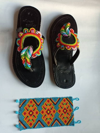 Handmade African Beaded Sandals/Authentic Maasai-Style Leather Flip-Flops Women/Boho Beach Sandals/Comfortable Summer Sandal African Gifts
