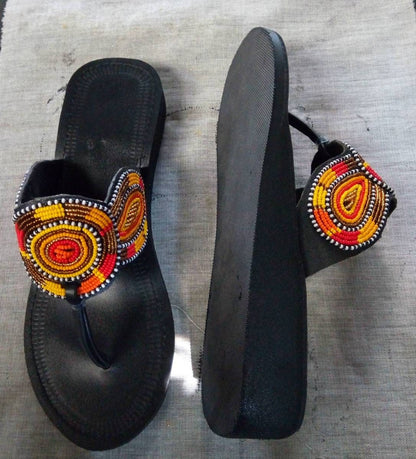 Handmade African Beaded Sandals/Authentic Maasai-Style Leather Flip-Flops Women/Boho Beach Sandals/Comfortable Summer Sandal African Gifts