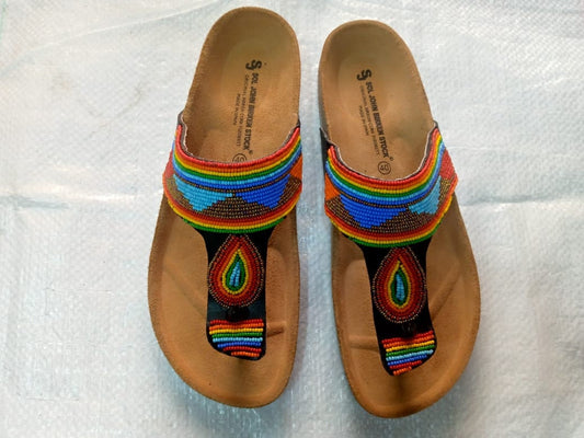 Handmade African Beaded Sandals/Authentic Maasai-Style Leather Flip-Flops Women/Boho Beach Sandals/Comfortable Summer Sandal African Gifts