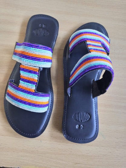 Handmade African Beaded Sandals/Authentic Maasai-Style Leather Flip-Flops Women/Boho Beach Sandals/Comfortable Summer Sandal African Gifts
