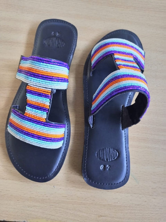 Handmade African Beaded Sandals/Authentic Maasai-Style Leather Flip-Flops Women/Boho Beach Sandals/Comfortable Summer Sandal African Gifts