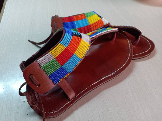 Handmade African Beaded Sandals/Authentic Maasai-Style Leather Flip-Flops Women/Boho Beach Sandals/Comfortable Summer Sandal African Gifts