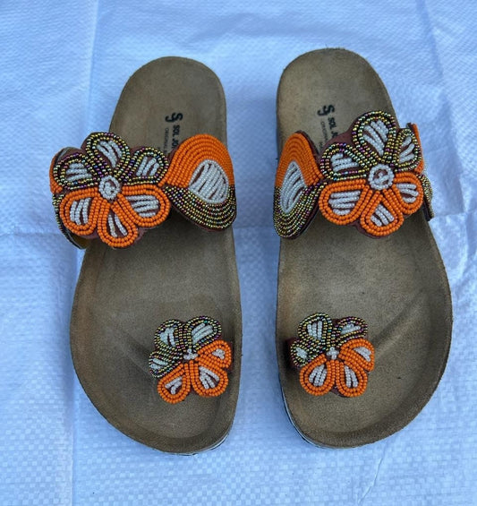 Handmade African Beaded Sandals/Authentic Maasai-Style Leather Flip-Flops Women/Boho Beach Sandals/Comfortable Summer Sandal African Gifts