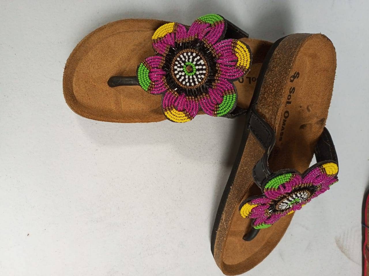 Handmade African Beaded Sandals/Authentic Maasai-Style Leather Flip-Flops Women/Boho Beach Sandals/Comfortable Summer Sandal African Gifts
