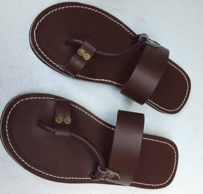 Handmade African Men's Sandals/Genuine Leather Beaded Flip-Flops/Comfortable Summer Sandals for Men/African Shoes/Unique Gift for Him