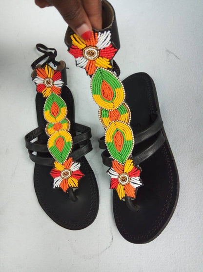CUSTOMIZED African beaded sandals, summer sandals, Christmas gift for her,mom gift,beach sandals, leather sandals, gladiators sandals