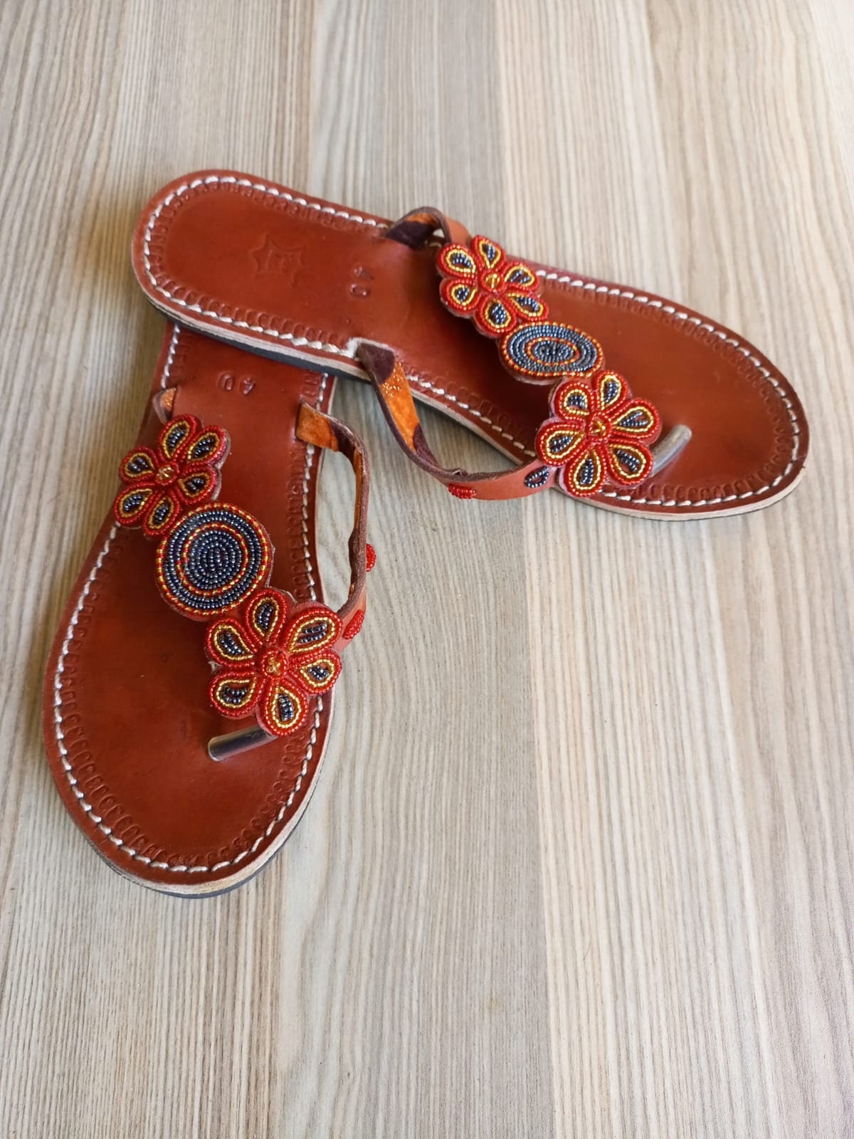 Handmade African Beaded Sandals/Authentic Maasai-Style Leather Flip-Flops Women/Boho Beach Sandals/Comfortable Summer Sandal African Gifts