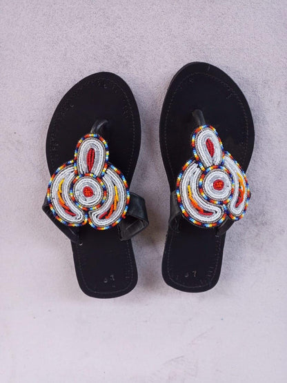Handmade African Beaded Sandals/Authentic Maasai-Style Leather Flip-Flops Women/Boho Beach Sandals/Comfortable Summer Sandal African Gifts