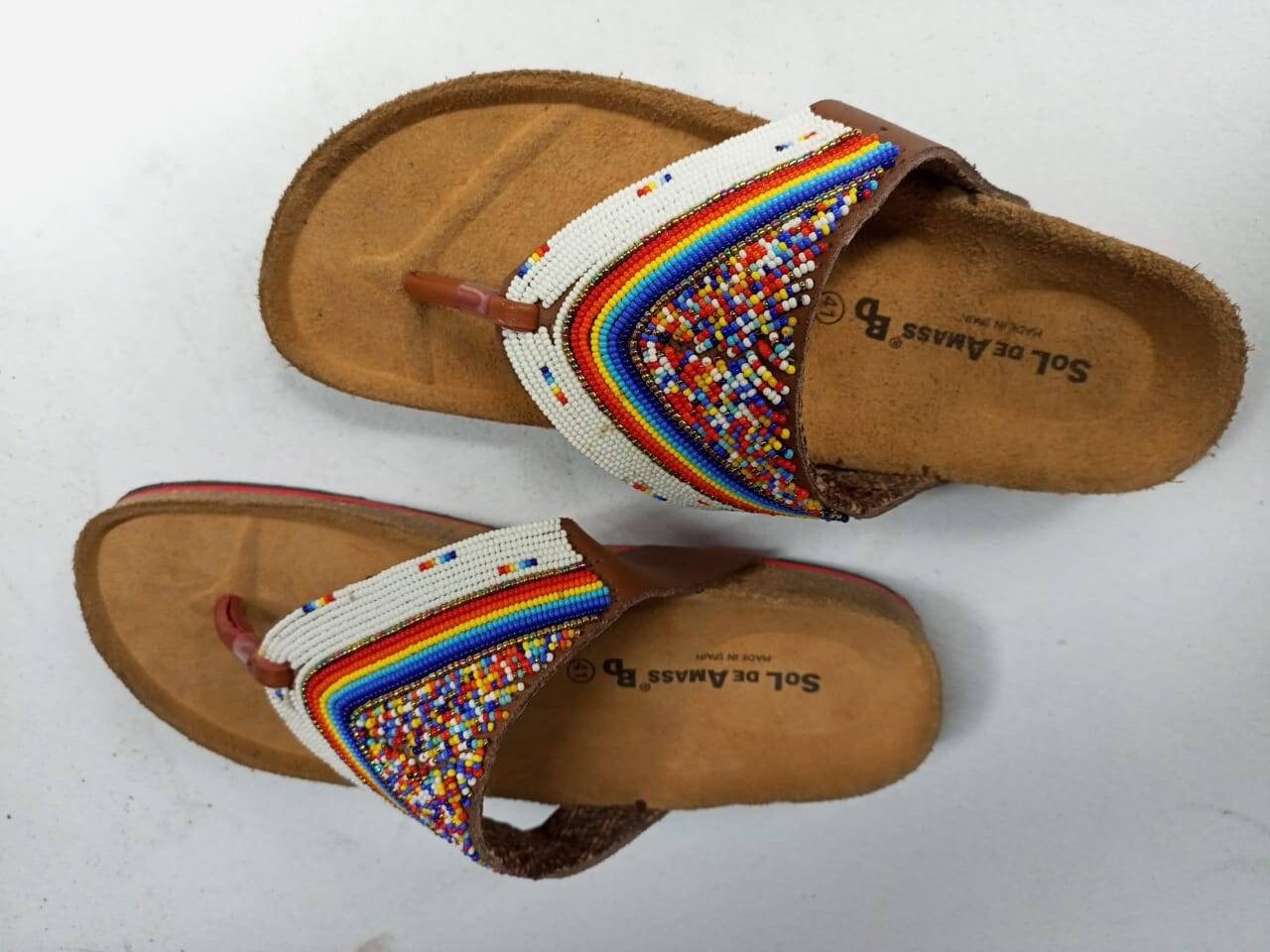 Handmade African Beaded Sandals/Authentic Maasai-Style Leather Flip-Flops Women/Boho Beach Sandals/Comfortable Summer Sandal African Gifts