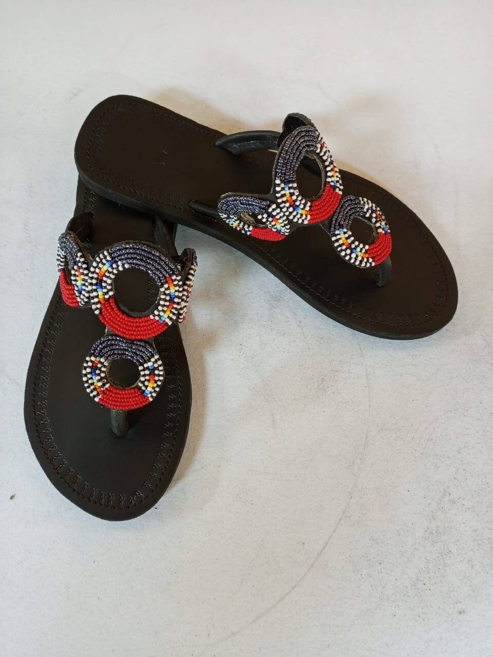 Handmade African Beaded Sandals/Authentic Maasai-Style Leather Flip-Flops Women/Boho Beach Sandals/Comfortable Summer Sandal African Gifts