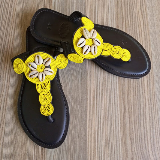 Handmade African Beaded Sandals/Authentic Maasai-Style Leather Flip-Flops Women/Boho Beach Sandals/Comfortable Summer Sandal African Gifts
