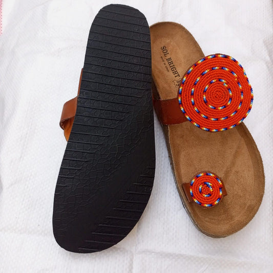 Handmade African Beaded Sandals/Authentic Maasai-Style Leather Flip-Flops Women/Boho Beach Sandals/Comfortable Summer Sandal African Gifts
