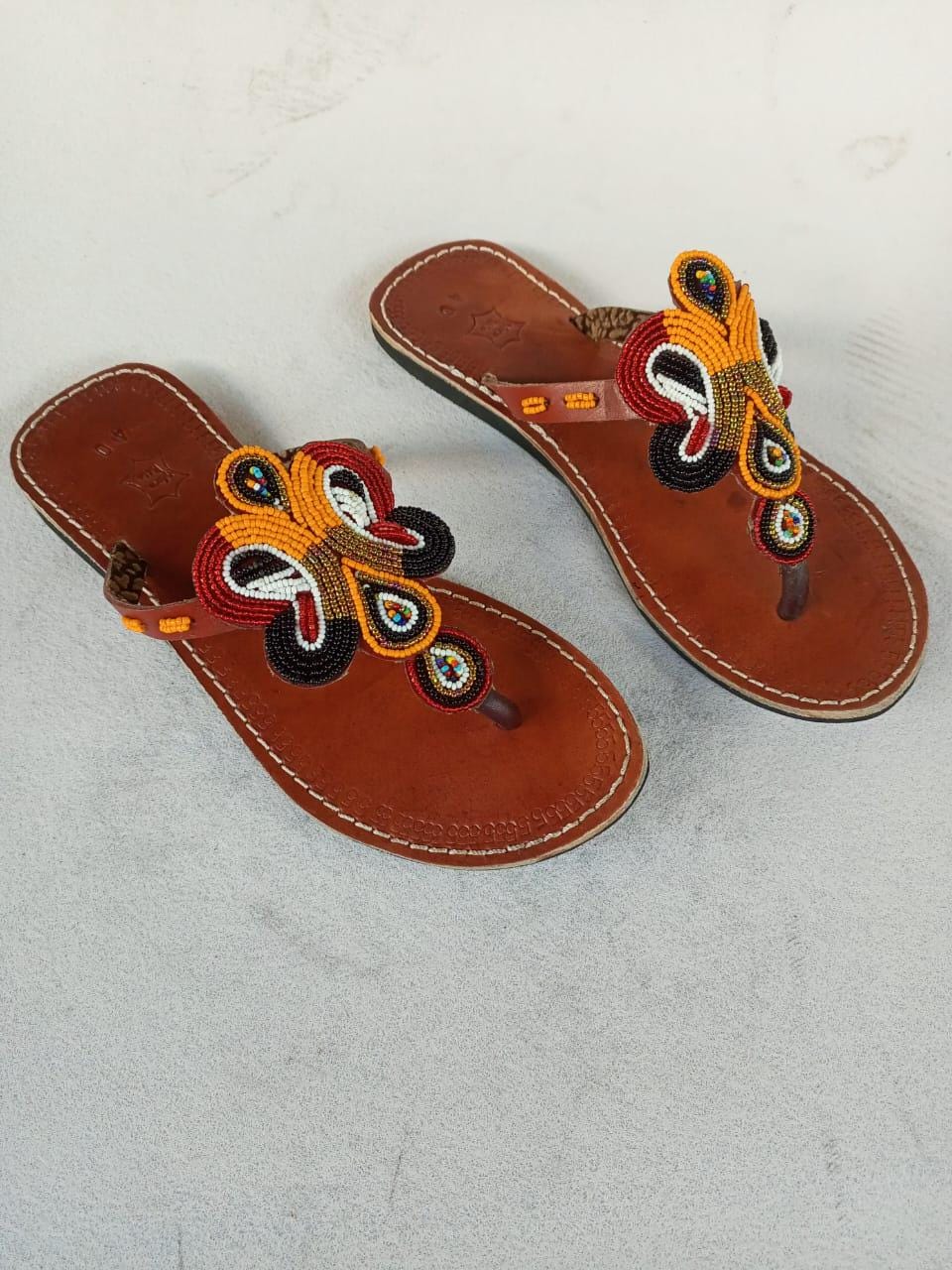 Handmade African Beaded Sandals/Authentic Maasai-Style Leather Flip-Flops Women/Boho Beach Sandals/Comfortable Summer Sandal African Gifts