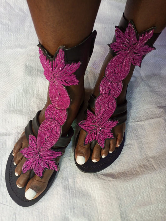 Handmade African Beaded Sandals/Authentic Maasai-Style Leather Flip-Flops Women/Boho Beach Sandals/Comfortable Summer Sandal African Gifts