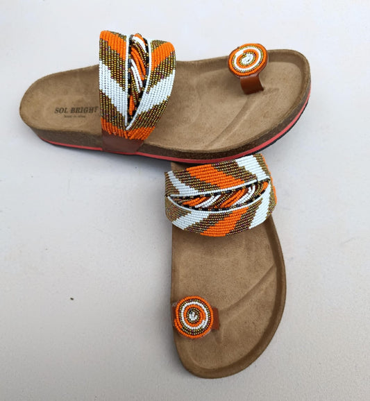 Handmade African Beaded Sandals/Authentic Maasai-Style Leather Flip-Flops Women/Boho Beach Sandals/Comfortable Summer Sandal African Gifts