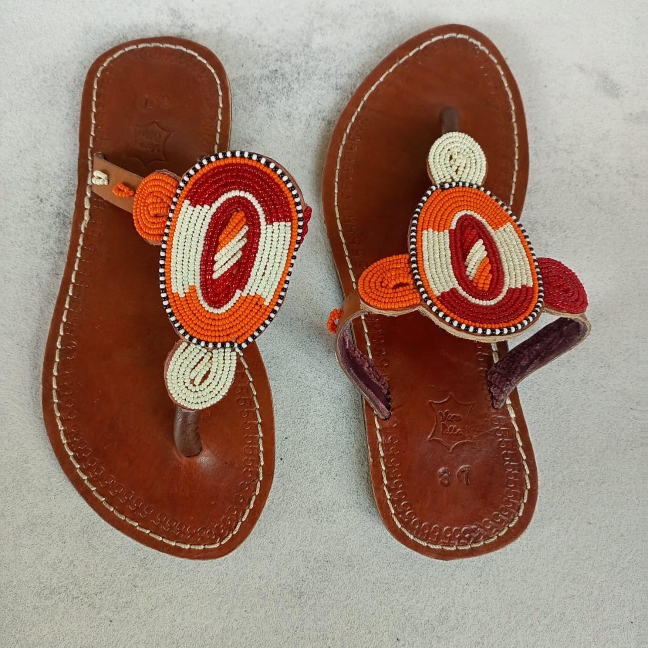 Handmade African Beaded Sandals/Authentic Maasai-Style Leather Flip-Flops Women/Boho Beach Sandals/Comfortable Summer Sandal African Gifts