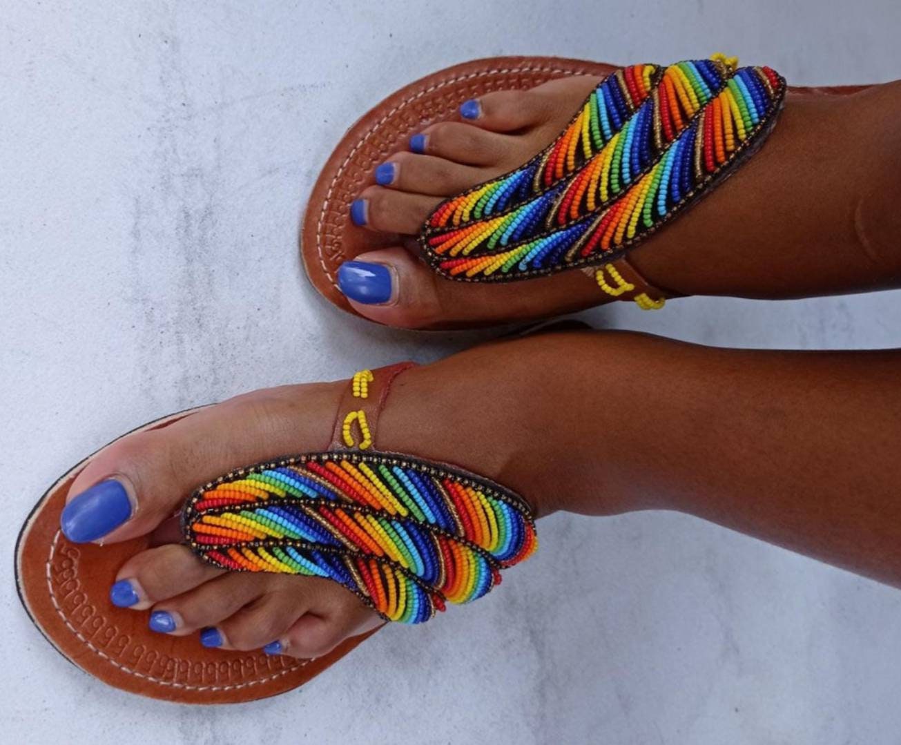 Handmade African Beaded Sandals/Authentic Maasai-Style Leather Flip-Flops Women/Boho Beach Sandals/Comfortable Summer Sandal African Gifts