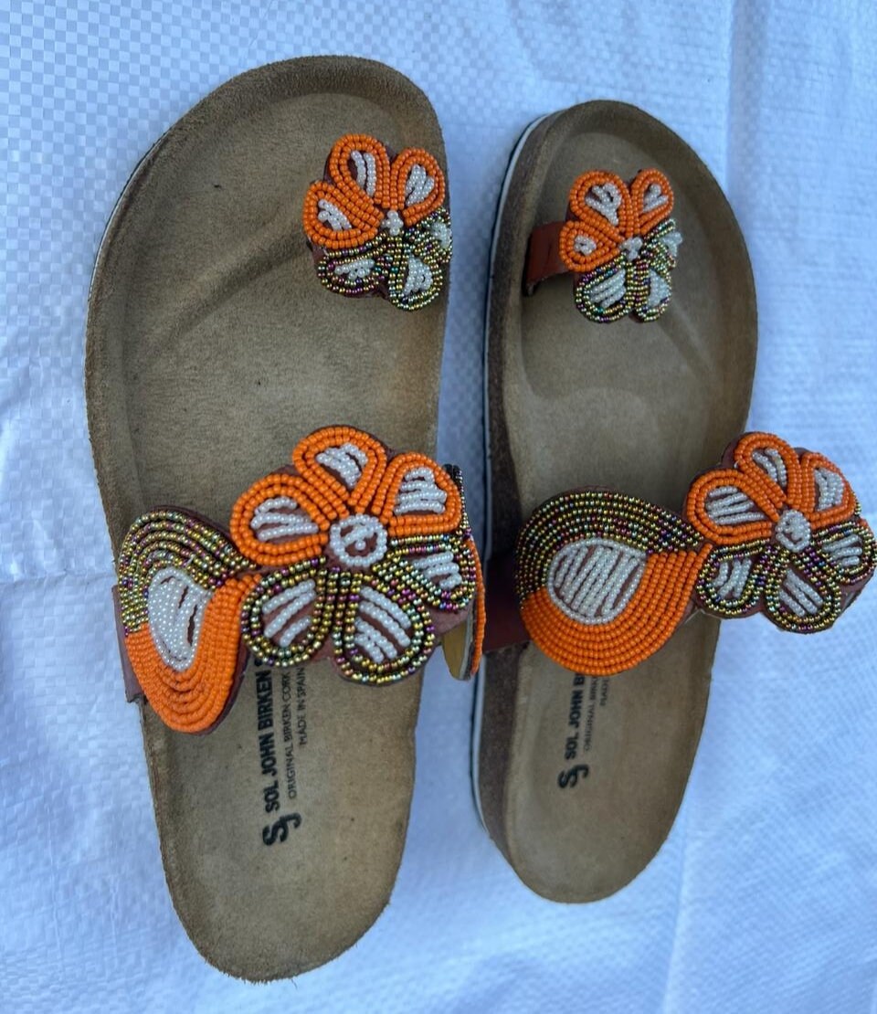 Handmade African Beaded Sandals/Authentic Maasai-Style Leather Flip-Flops Women/Boho Beach Sandals/Comfortable Summer Sandal African Gifts