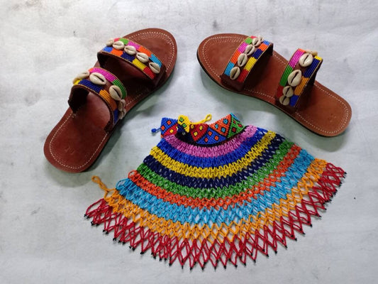 Handmade African Beaded Sandals/Authentic Maasai-Style Leather Flip-Flops Women/Boho Beach Sandals/Comfortable Summer Sandal African Gifts