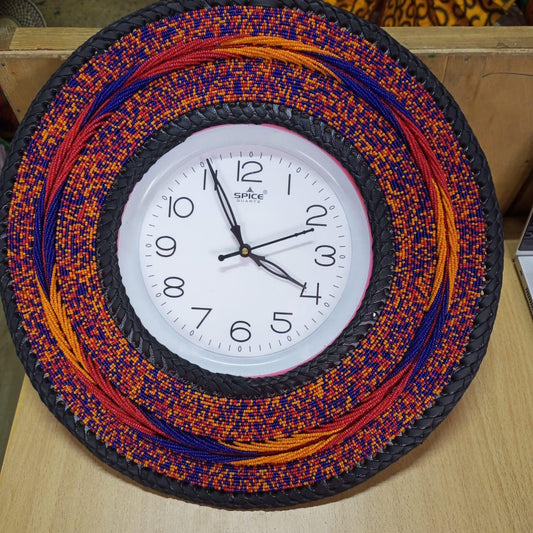 Beaded Wall Clock/Handmade African Decor/Boho Chic Home Accent/Tribal-Inspired Wall Art/Unique Gift Idea/Colorful Beaded Wall Hanging Clock