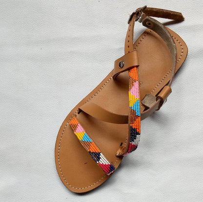 Handmade African Beaded Sandals/Authentic Maasai-Style Leather Flip-Flops Women/Boho Beach Sandals/Comfortable Summer Sandal African Gifts