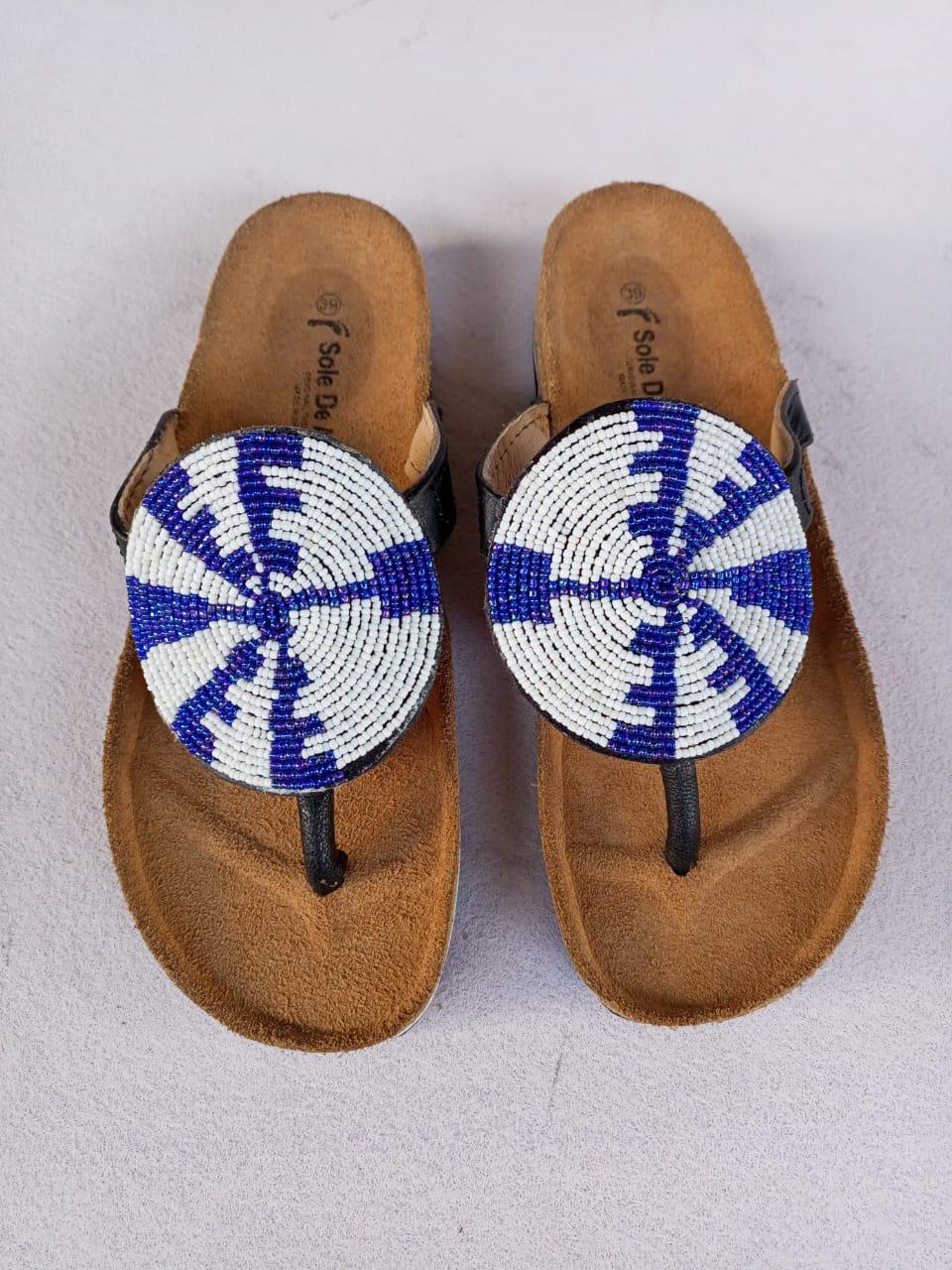 Handmade African Beaded Sandals/Authentic Maasai-Style Leather Flip-Flops Women/Boho Beach Sandals/Comfortable Summer Sandal African Gifts
