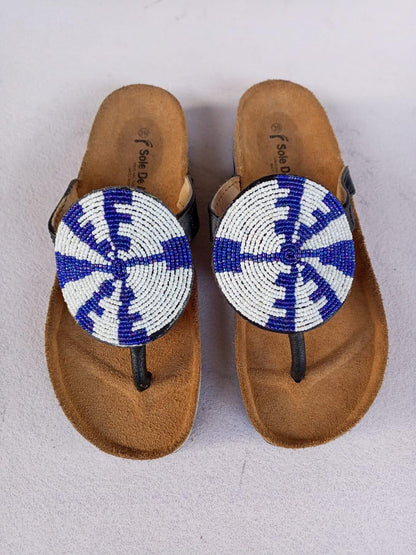 Handmade African Beaded Sandals/Authentic Maasai-Style Leather Flip-Flops Women/Boho Beach Sandals/Comfortable Summer Sandal African Gifts