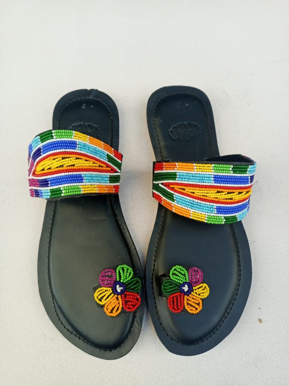 Handmade African Beaded Sandals/Authentic Maasai-Style Leather Flip-Flops Women/Boho Beach Sandals/Comfortable Summer Sandal African Gifts