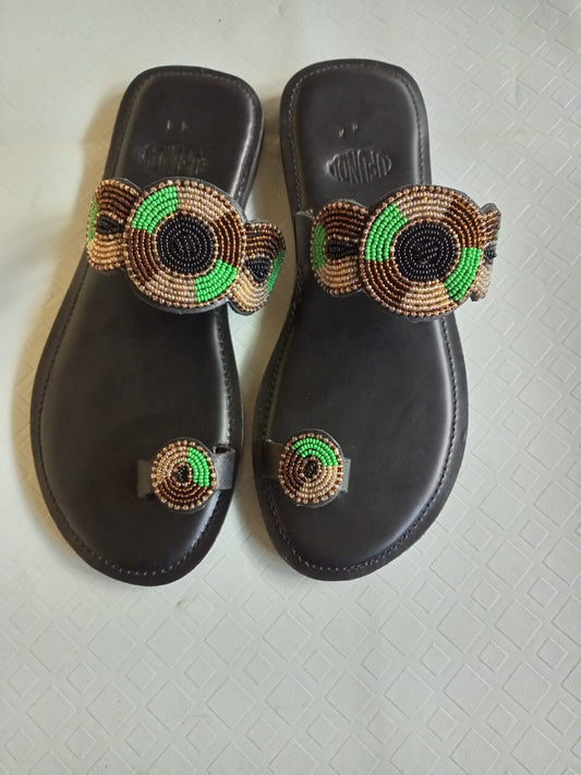 Handmade African Beaded Sandals/Authentic Maasai-Style Leather Flip-Flops Women/Boho Beach Sandals/Comfortable Summer Sandal African Gifts