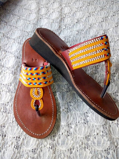 CUSTOMIZED Wege Beaded Sandals/Authentic Maasai-Style Leather Flip-Flops Women/Boho Beach Sandals/Comfortable Summer Sandal African Gifts