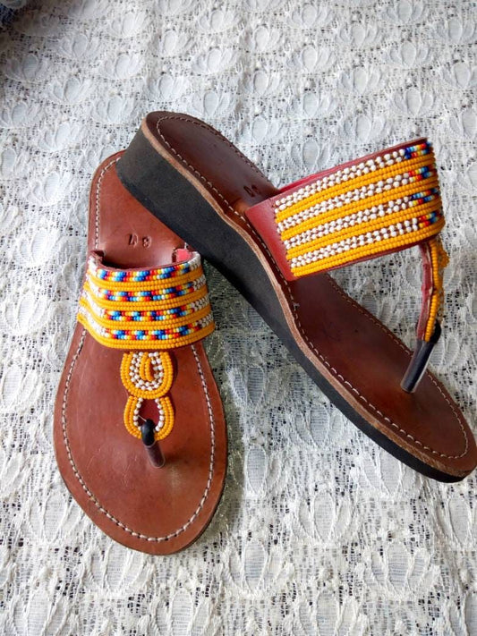 CUSTOMIZED Wege Beaded Sandals/Authentic Maasai-Style Leather Flip-Flops Women/Boho Beach Sandals/Comfortable Summer Sandal African Gifts