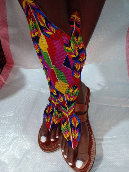 Handmade African Beaded Sandals/Authentic Maasai-Style Leather Flip-Flops Women/Boho Beach Sandals/Comfortable Summer Sandal African Gifts