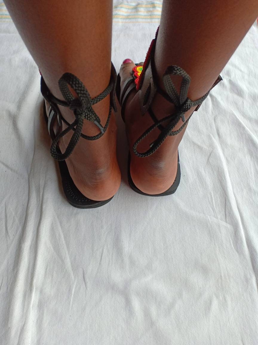 Handmade African Beaded Sandals/Authentic Maasai-Style Leather Flip-Flops Women/Boho Beach Sandals/Comfortable Summer Sandal African Gifts