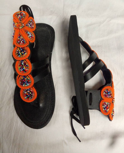 Handmade African Beaded Sandals/Authentic Maasai-Style Leather Flip-Flops Women/Boho Beach Sandals/Comfortable Summer Sandal African Gifts