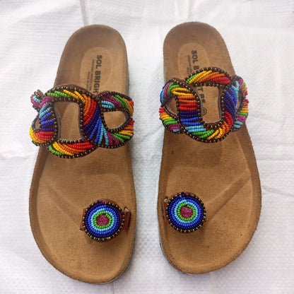 Handmade African Beaded Sandals/Authentic Maasai-Style Leather Flip-Flops Women/Boho Beach Sandals/Comfortable Summer Sandal African Gifts