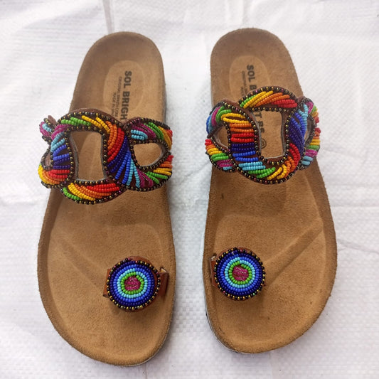 Handmade African Beaded Sandals/Authentic Maasai-Style Leather Flip-Flops Women/Boho Beach Sandals/Comfortable Summer Sandal African Gifts